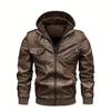 Hooded leather jacket men's fashion trend locomotive leather jacket large size middle-aged and young jacket hat detachable casual jacket pu