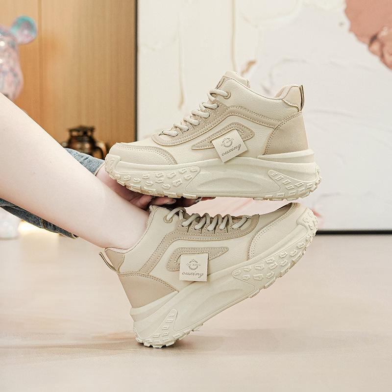 Spring new ins thick-soled high-top dad shoes, student running sports shoes increase height and leisure Q