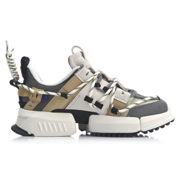 Li Ning Pan Gu Trek New York Fashion Apparel Week Non slip Lightweight Low top Chunky Sneakers Women's Khaki Brown 2019 AGLP088-4