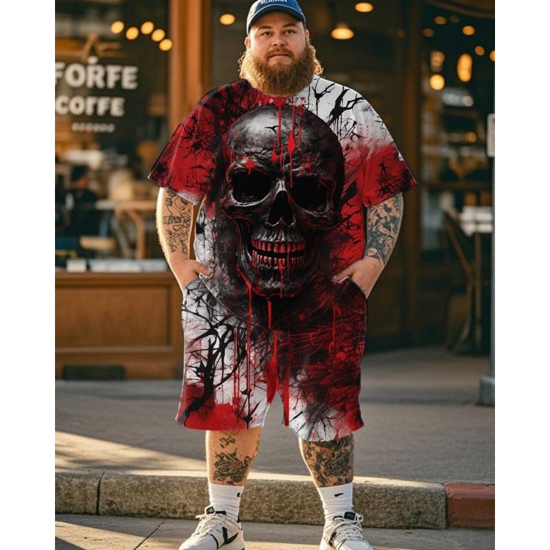 

Men s Suit - Skull Colorblock Short-sleeved T-shirt and Shorts Two-piece Set S