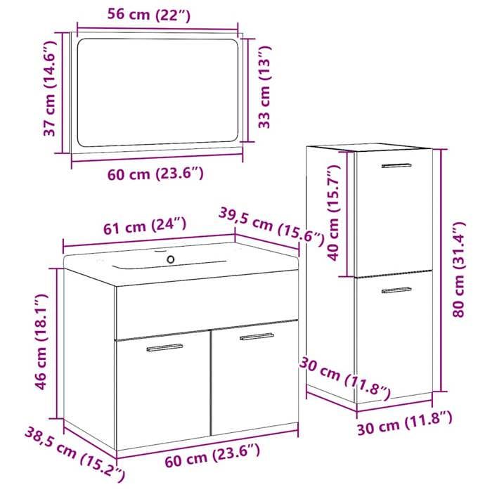 VidaXL Bathroom Furniture Set 4 Pcs Concrete Grey 3324883