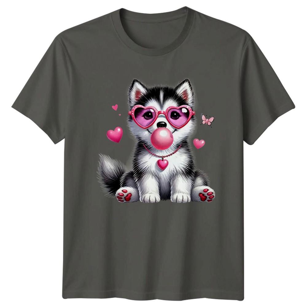Cute Puppy Dog Animals Unisex Graphic Tee Heart Sunglasses Bubblegum S