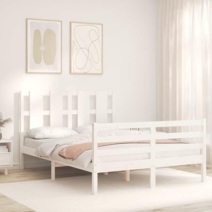 VidaXL Cadre de lit avec tête de lit blanc 140x190 cm bois massif 3194097