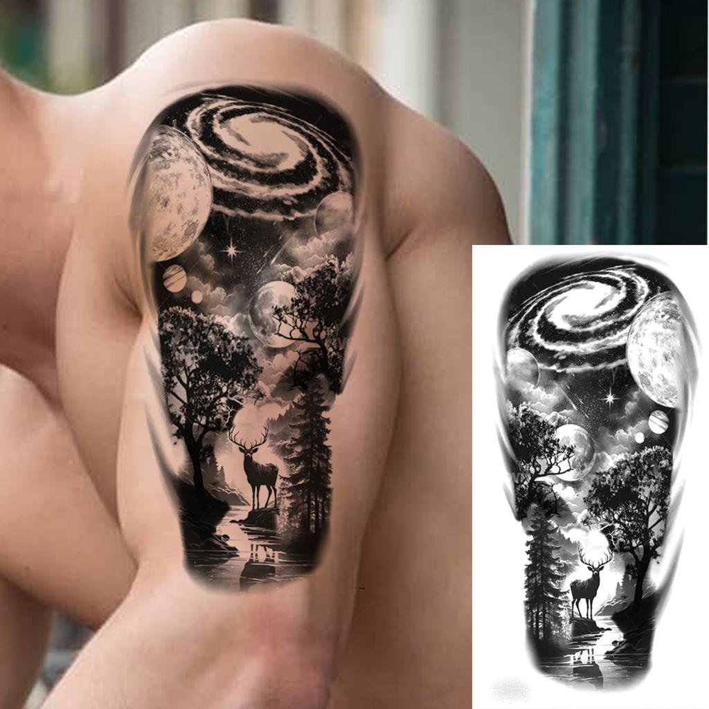 1 Sheet Death Skull Lion Temporary Tattoos For Men Women Adults Fake Wolf Skeleton Tattoo Sticker Sleeve Black Zeus