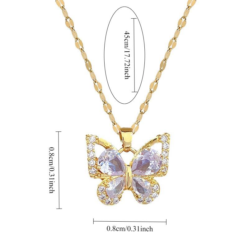 Exquisite Zircon Butterfly Earrings Necklace Jewelry Set Women's Stainless Steel Butterfly Flower Clavicle Necklace Jewelry