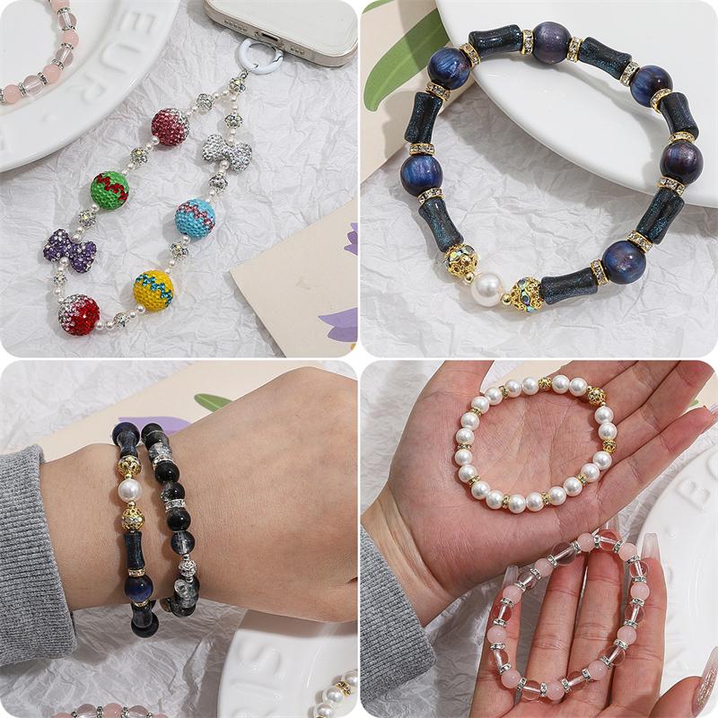 Crystal Rhinestone Metal Space Beads Loose Spacer Beads for Earring Bracelet NecklaceKeychain DIY Jewelry Findings Making Accessories