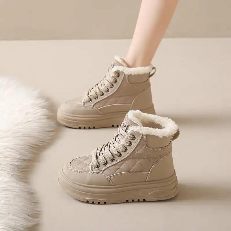Slip-resistant PU Leather Boot Boots Walking Sporty Woman Sneakers Ladies Shoes Size 42 Sports Scarp Sapatenos Vintage
