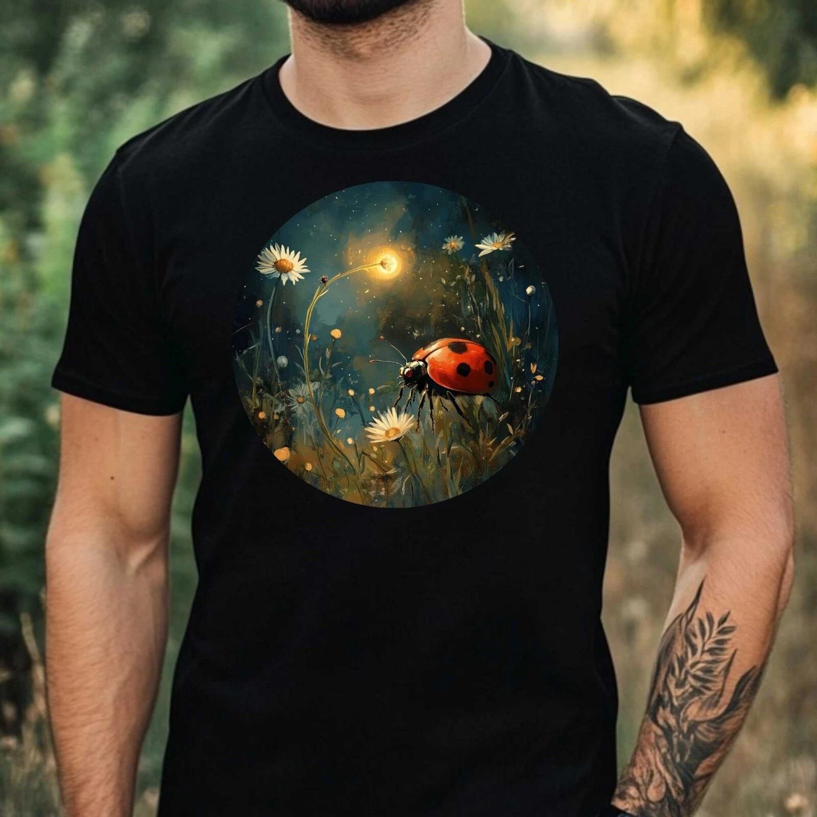 T-Shirt Herren Marienkäfer im Mondlicht Motiv Baumwolle Größe XS bis 5XL XL