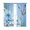 2pcs Blue Background Floral Butterfly Print Curtains Polyester Material For Living Room Bedroom Study Multi-scene Home Decor