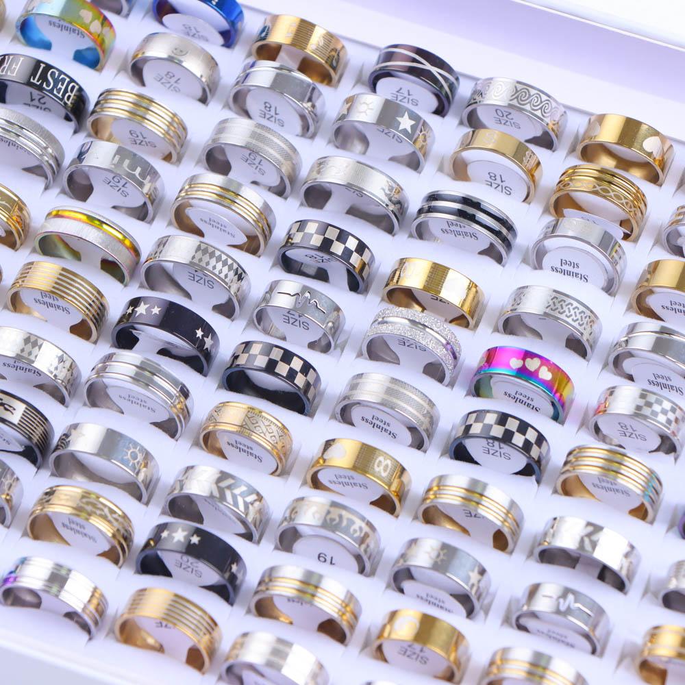 20 Stück/Los Mode Mix Stil Hohl Gestreift Punk Nieten Edelstahlringe Schmuck Für Frauen Männer Party Trendiges Geschenk Großhandel