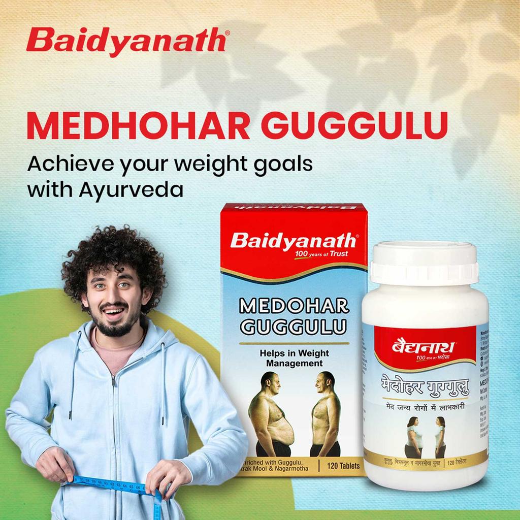 Baidyanath Comprimate Medohar Guggulu Pentru Controlul Greutății și Suport Digestiv | 120 Comprimate | Formula Herbală de Echilibrare a Grăsimilor și Suport Energetic