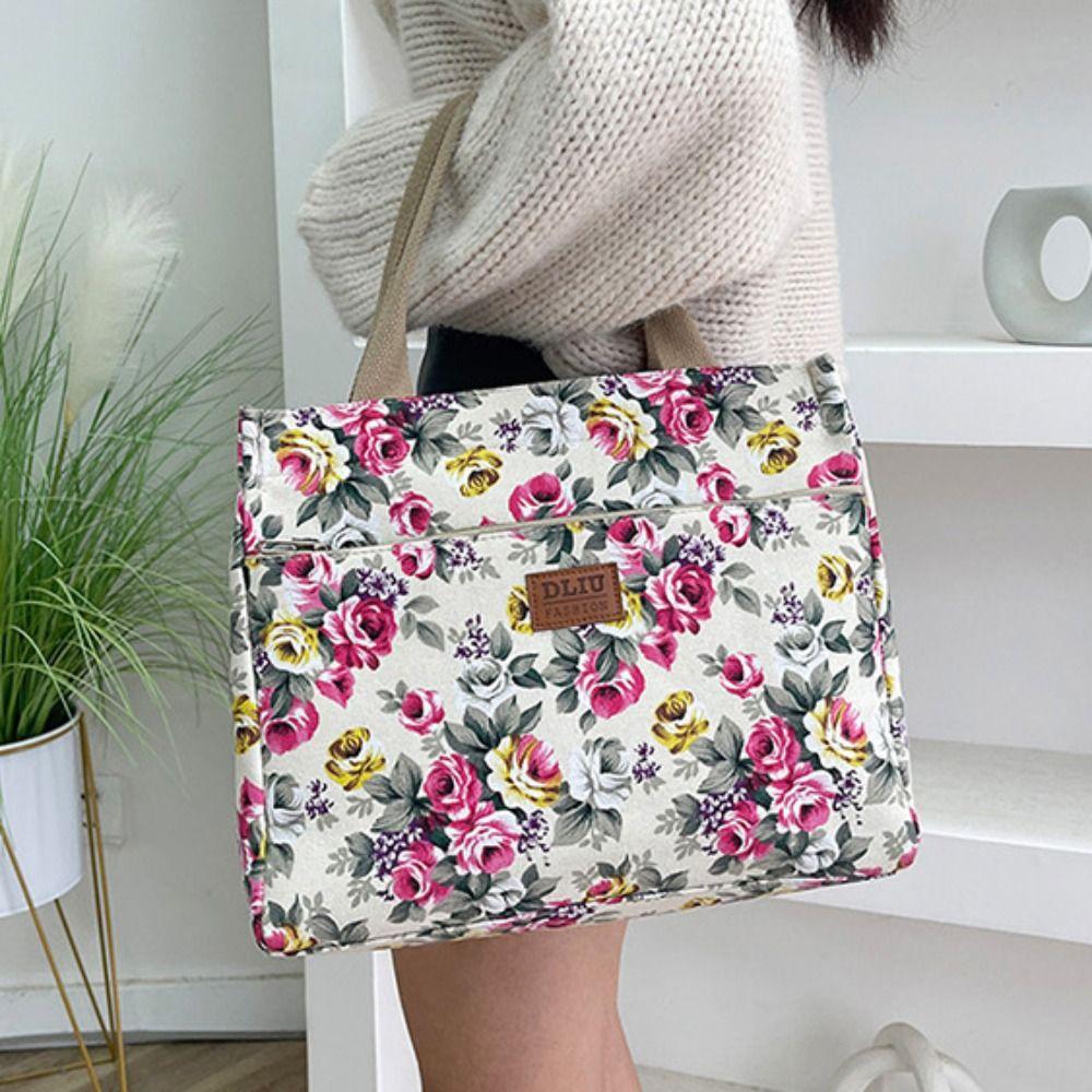 Large Capacity Casual Handbag Portable Mommy Bag Portable Floral Print Tote Bag  Picnic