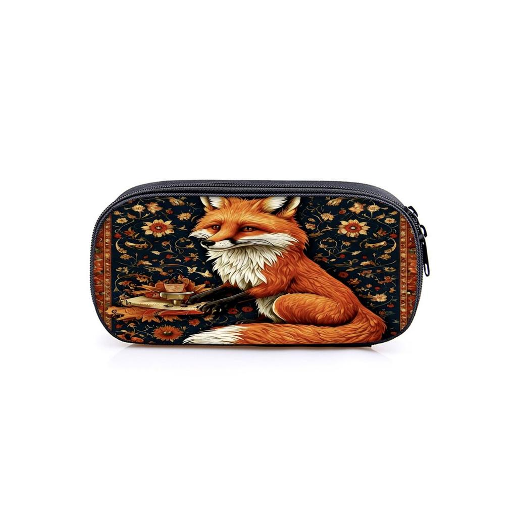 Cute Fox Pattern Layered Fabric Pencil Case for Boys and Girls Best Gift 2D Cartoon School & Office Use