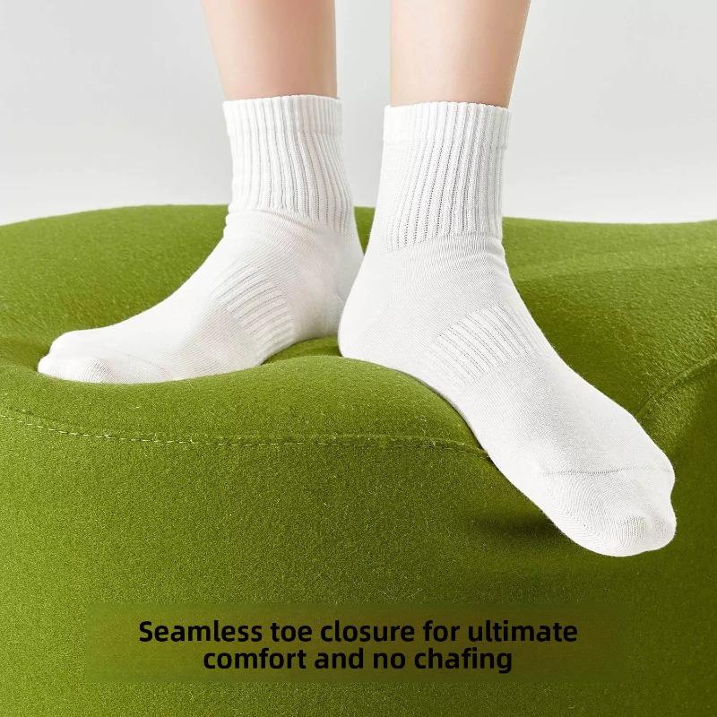 Thick Mid-calf Socks, Summer Lightweight Cotton Socks, Spring and Autumn Sweat-absorbing and Breathable Plain-colored Short Socks