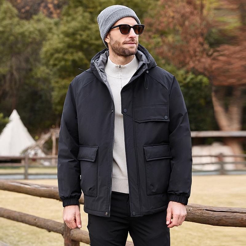 Down jacket men's winter new fashion big pocket hood cold protection thickened warm fashion trend jacket men's clothing