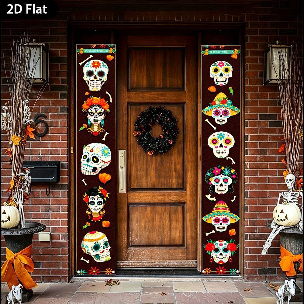 2D Flat, 2D Flat - 2D Flat, 2D Flat - 2D Flat 2pcs Banner Day of The Dead Theme Doorway Couple Banner (11.8 X 70.8 Inches / 30 X 180 Cm) Burgundy Back
