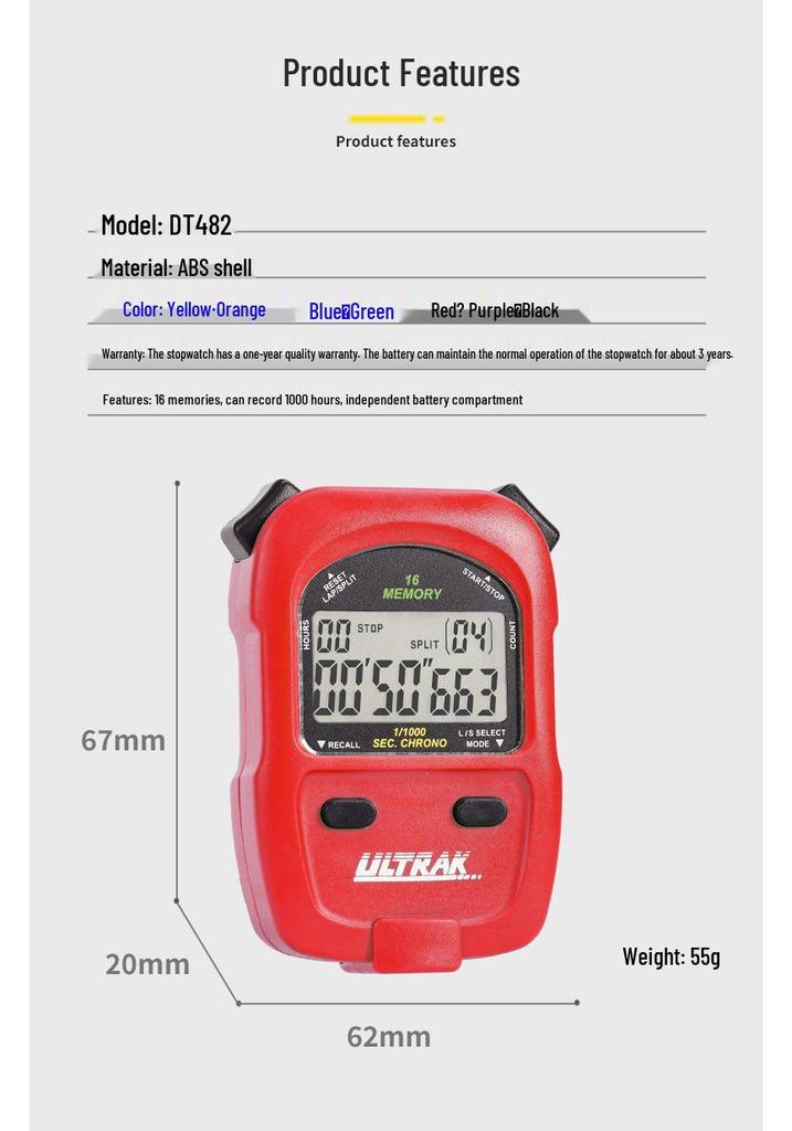 Professionel Elektronisk Stoppeklokke til Træning og Konkurrence - Ideel til Studerende, Dommere og Atletik (Model: DT482)