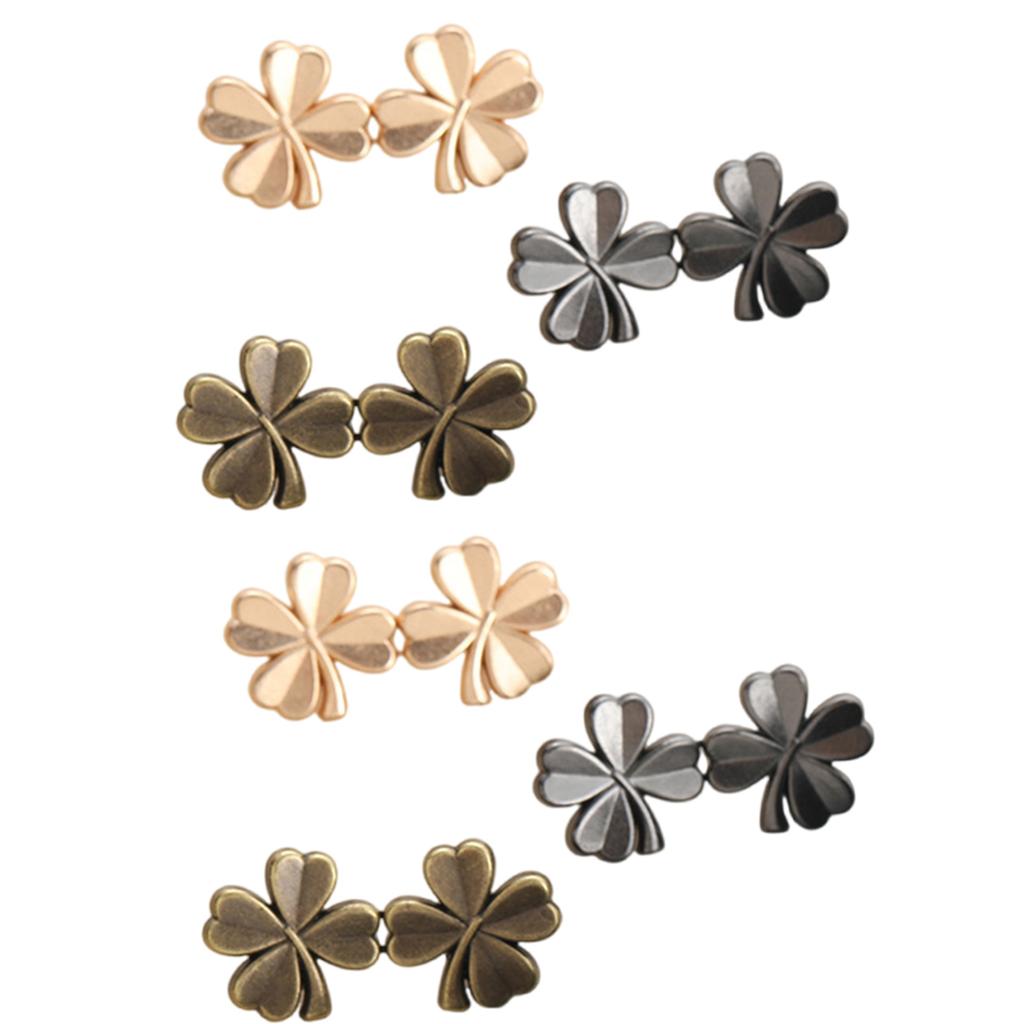 3/6Pieces Clover Waist Tighten Pin for Pants Jeans Metal Waist Cinching Button Clasp Waist Brooch Clip Waist Fitness Pin
