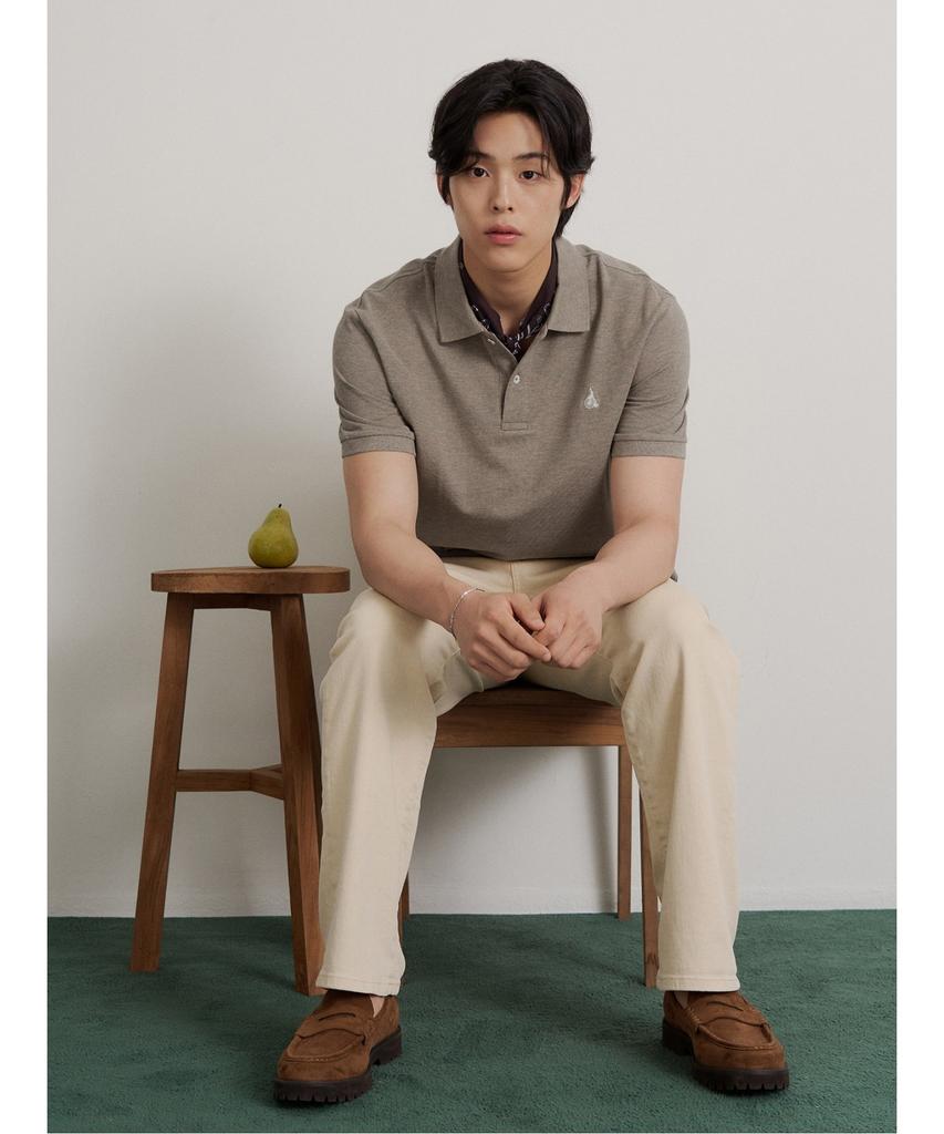 Binpolmen [Essential] Pique Collar Neck Short Sleeve T-Shirt Olive