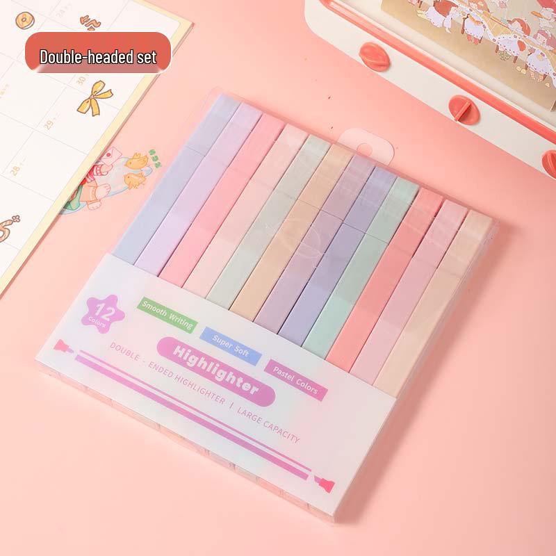 Creative Dual-Tip Fluorescent Marker: Highlight & Color with Round and Slanted Tips, Eye-Friendly Design for Students.