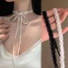 Neue Mode Unifarbene Spitze Blume Band Choker Halsband Schwarz Weiß Halskette Vintage Y2K Choker Kette Halsketten Party Schmuck
