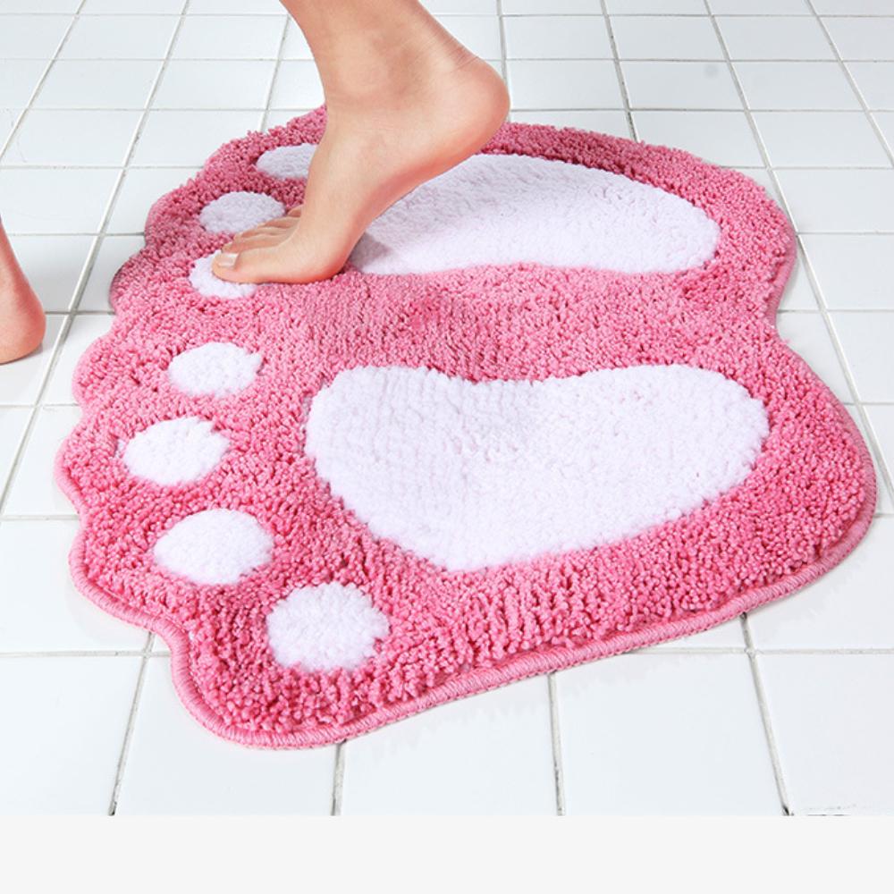 Korálové sametové embosované nohy Koupelnové koberečky Super absorpční protiskluzové Koupelové koberečky Omyvatelný dlážděný koberec Koberec do koupelny Roztomilý Koberec ve tvaru nohy s paměťovou pěnou