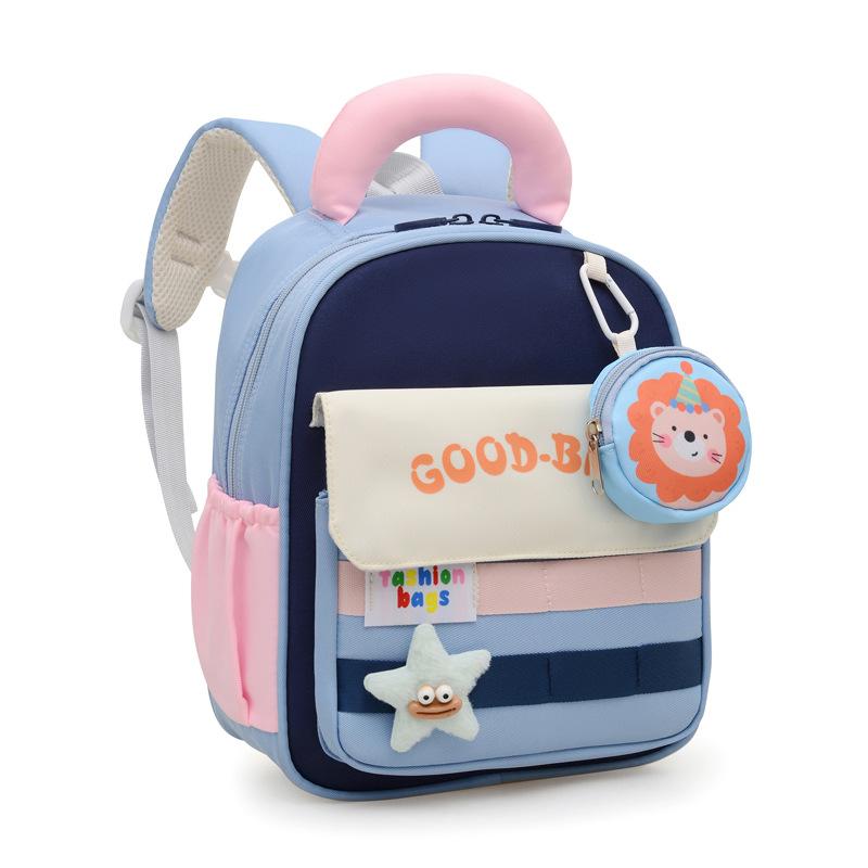 School bag, school bag contrasting color, light spine protection, children's backpack, cartoon letter girl, baby going out, small backpack tide