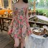 Floral Print Cami Dress Waist Slimming A-Line Skirt French Style Summer Fairy Dress for Women