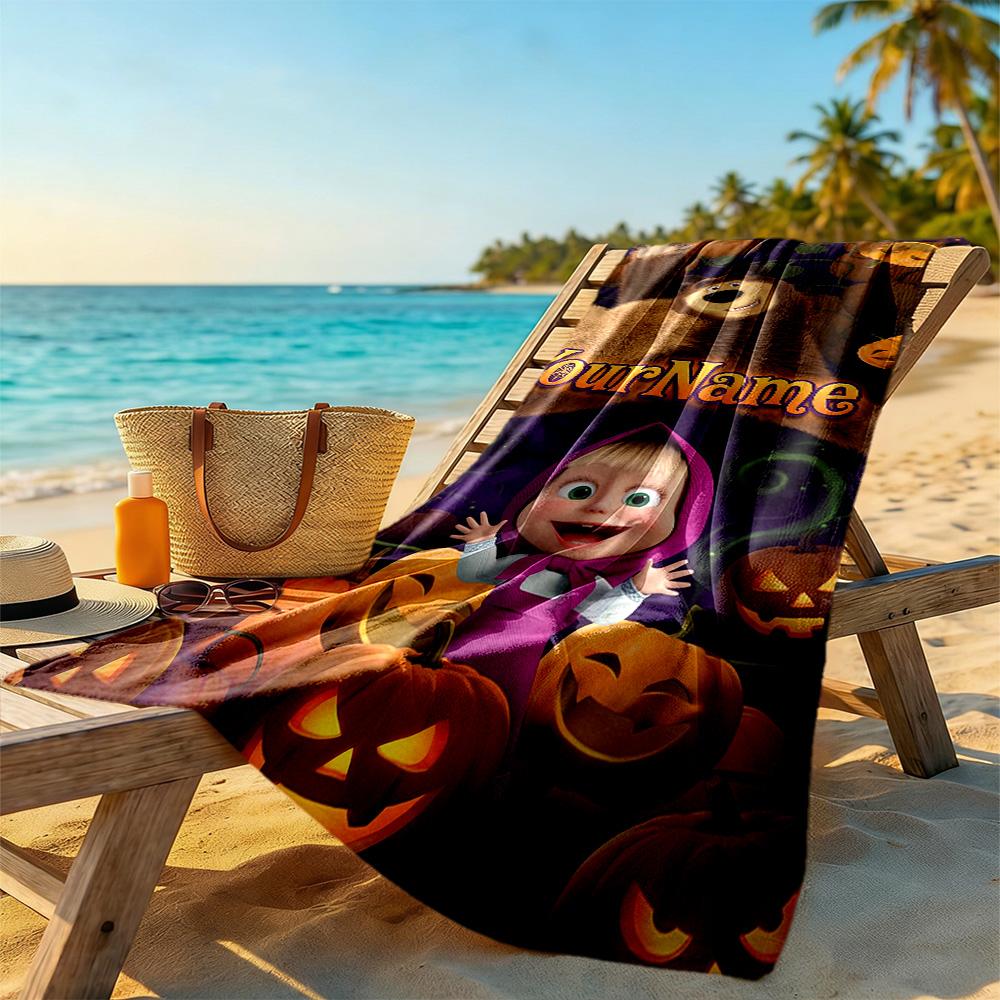 Masha Bear Customize Your Name Beach Towel Super Soft Microfiber Quickdry Fabric Perfect for Traveling Yoga Camping and Swimming