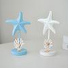 Nautical Themed Starfish Table Decor Coastal Beach Wooden Starfish Figurine Vintage Ocean Block Sign with Wood Base for Living Room Bedroom