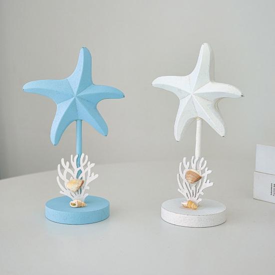 Nautical Themed Starfish Table Decor Coastal Beach Wooden Starfish Figurine Vintage Ocean Block Sign with Wood Base for Living Room Bedroom
