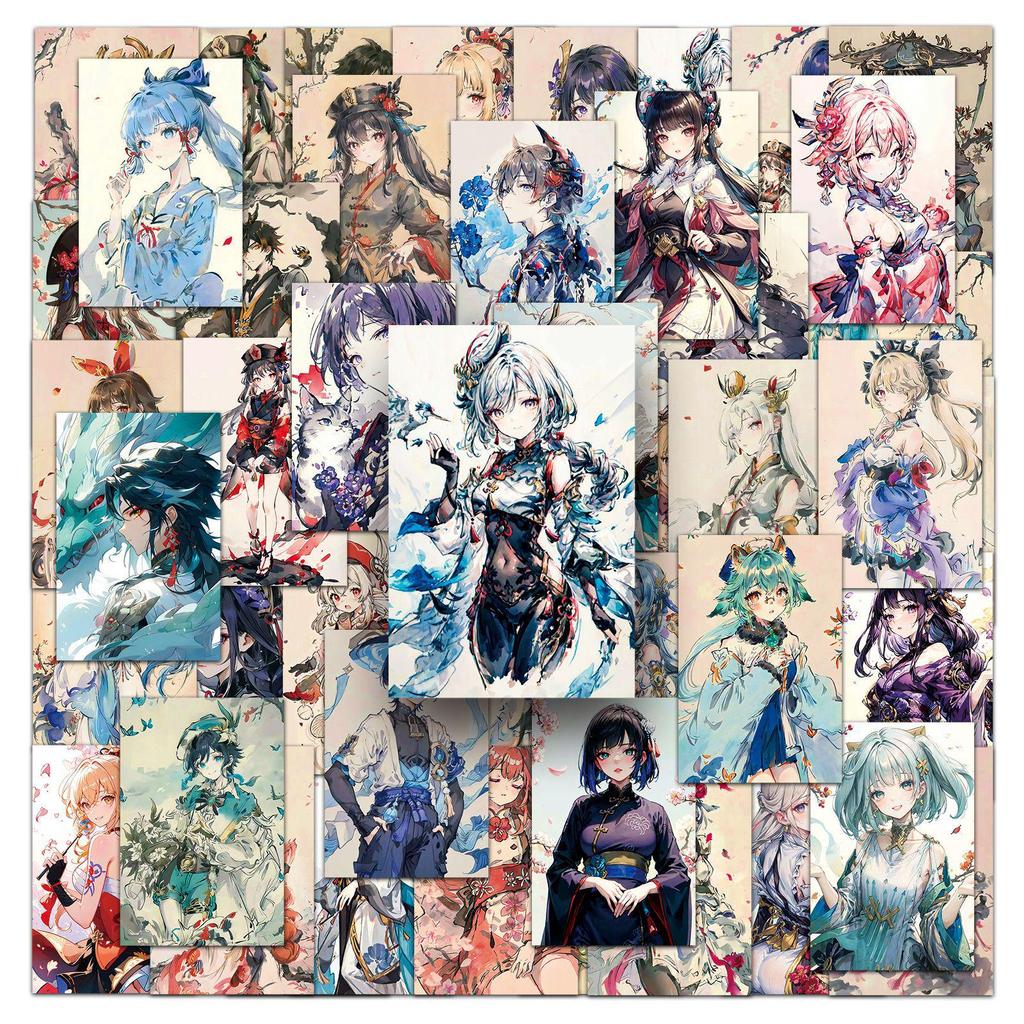50 Ink Wash-Style Genshin Impact Character Waterproof Stickers for Computer, Water Bottle, Phone Case & Journal