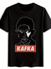 Casual Short Sleeve T-shirt with "KAFKA" Graphic Print - Black Polyester Crew Neck