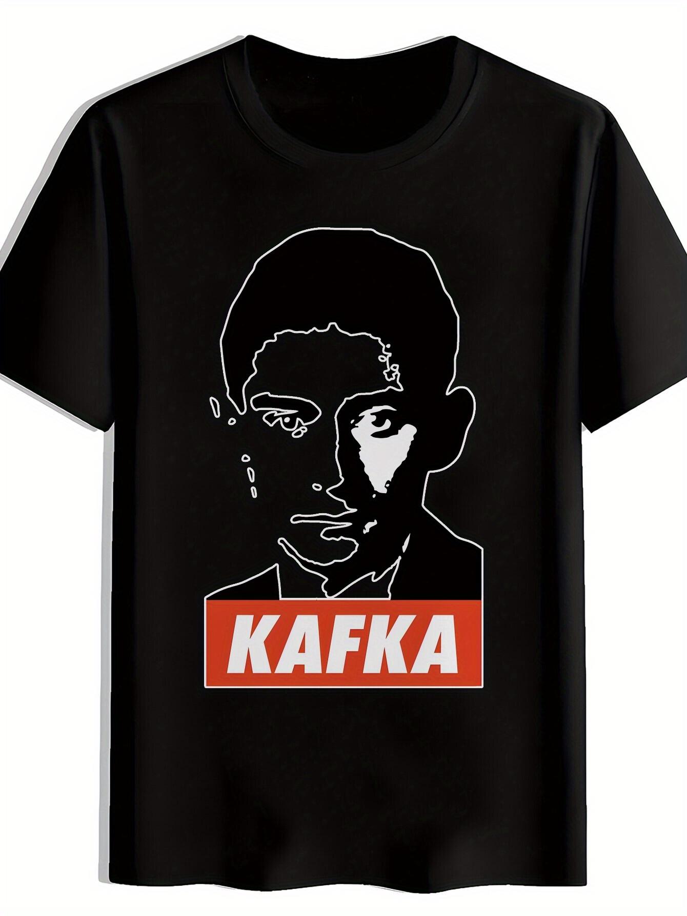 Casual Short Sleeve T-shirt with KAFKA Graphic Print - Black Polyester Crew Neck XL
