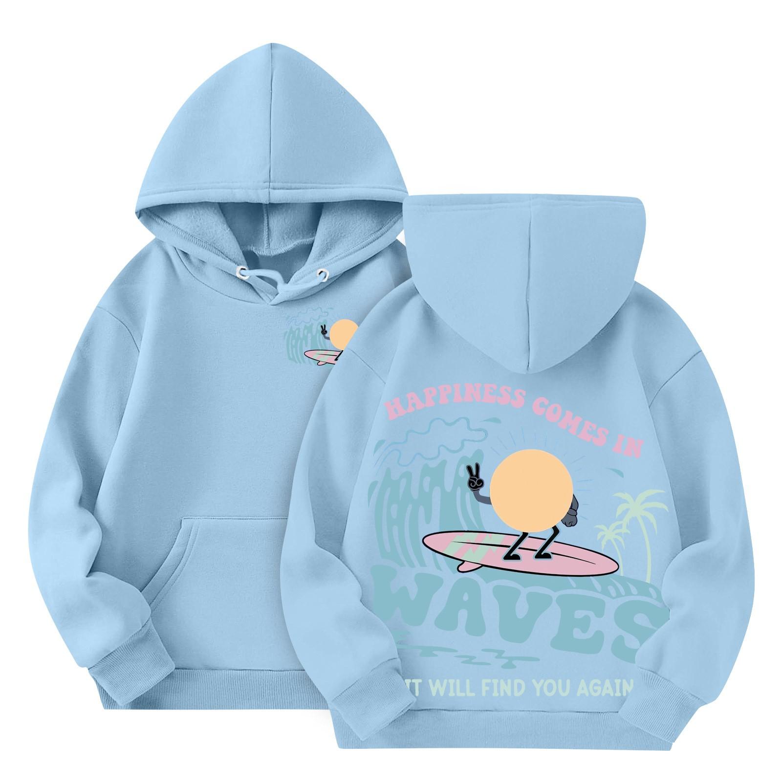 

Детские толстовки, свободная спортивная рубашка с капюшоном и принтом, модная спортивная рубашка 130 синий