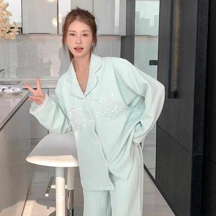 Umstandspyjama Damen Frühling Herbst Schwangerschaft Dreiteiliges Set Entbindungskleidung Postpartale Stillzeit Set