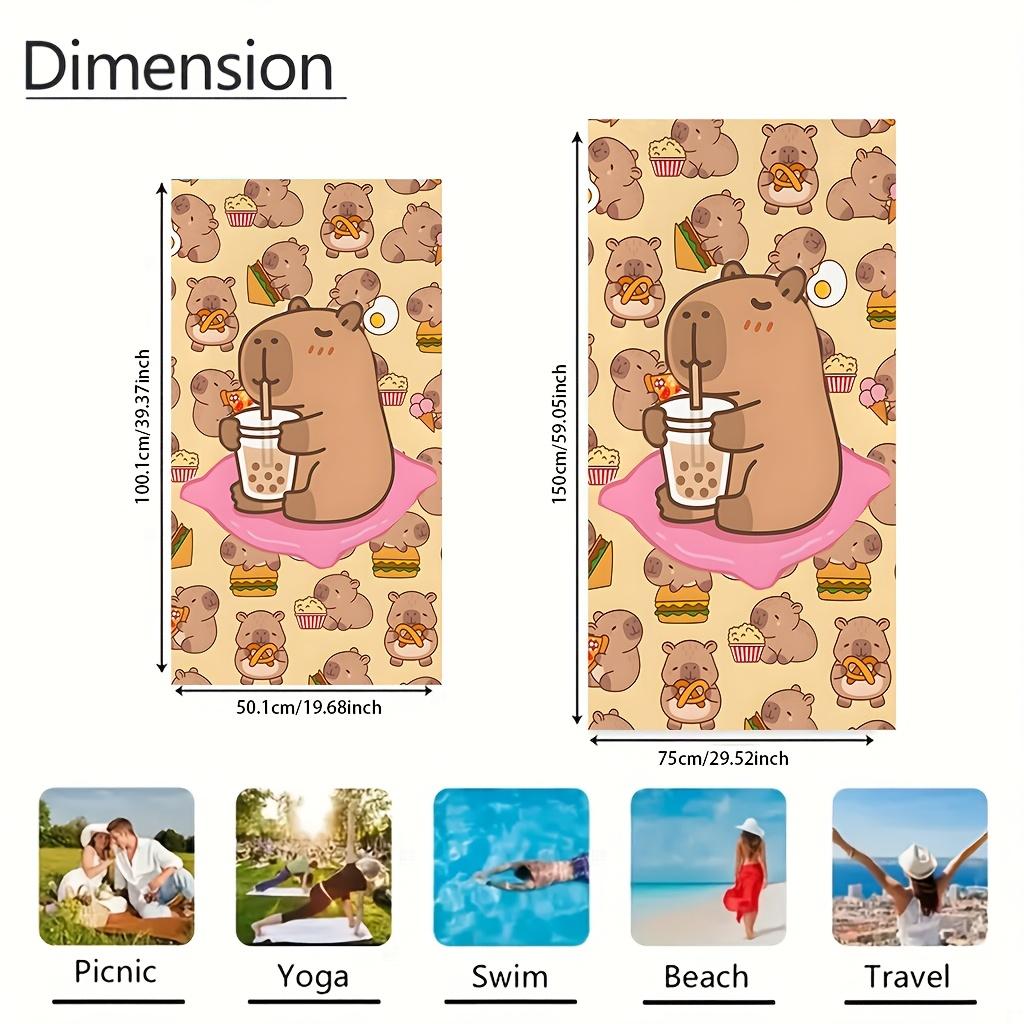 1pc of Ultra-soft Fiber Beach Towel - Towel with Cartoon Capybara Milk Tea Pattern, Modern Design Suitable for Beach, Swimming