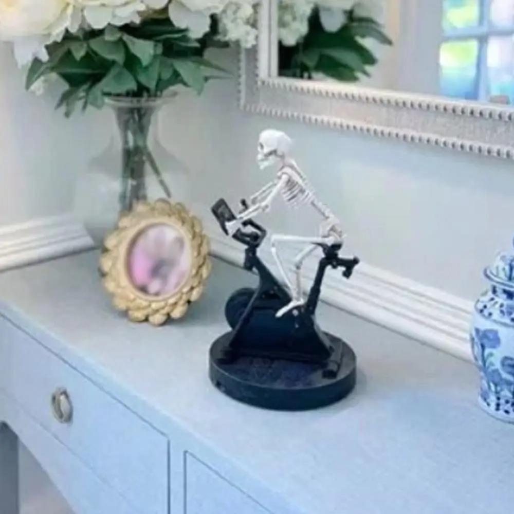 Exercise Bike Animatronic Skeleton Figurine Halloween Resin Cycling Fitness Bike Skull Statue Sculpture Home Office Desktop Deco