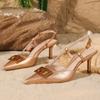 Fashion Elegant Pointed Toe Back Strap Buckle Design Brand High Heels Fashion Metal Decoration Slide Sandal High Quality Plus Size Pumps