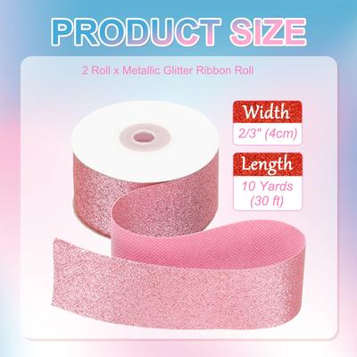 2 Rolls Metallic Glitter Ribbon Roll Sparkly Glitter Ribbon for Gift Wrapping Crafts Wedding Birthday Party Decoration 10 Yards