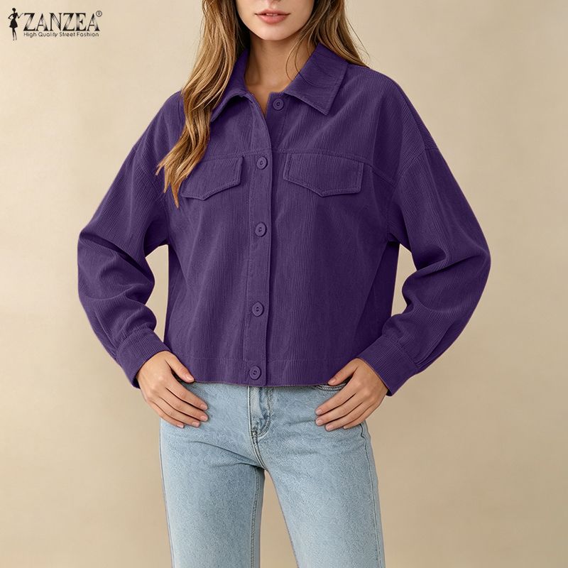 ZANZEA Blusa Casual de Manga Larga Holgada con Cuello Vuelto para Mujer