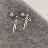 Women's Cool-Toned Gray Pearl Bow Stud Earrings - Luxury Fashionable Cold Style Ear Jewelry