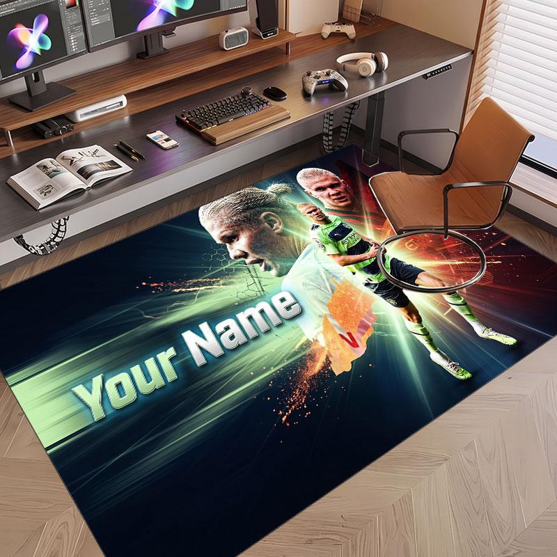 Custom Rug Erling Haaland Pattern Print Name Text Soft Non‑Slip Floor Carpet for Home Indoor Decoration