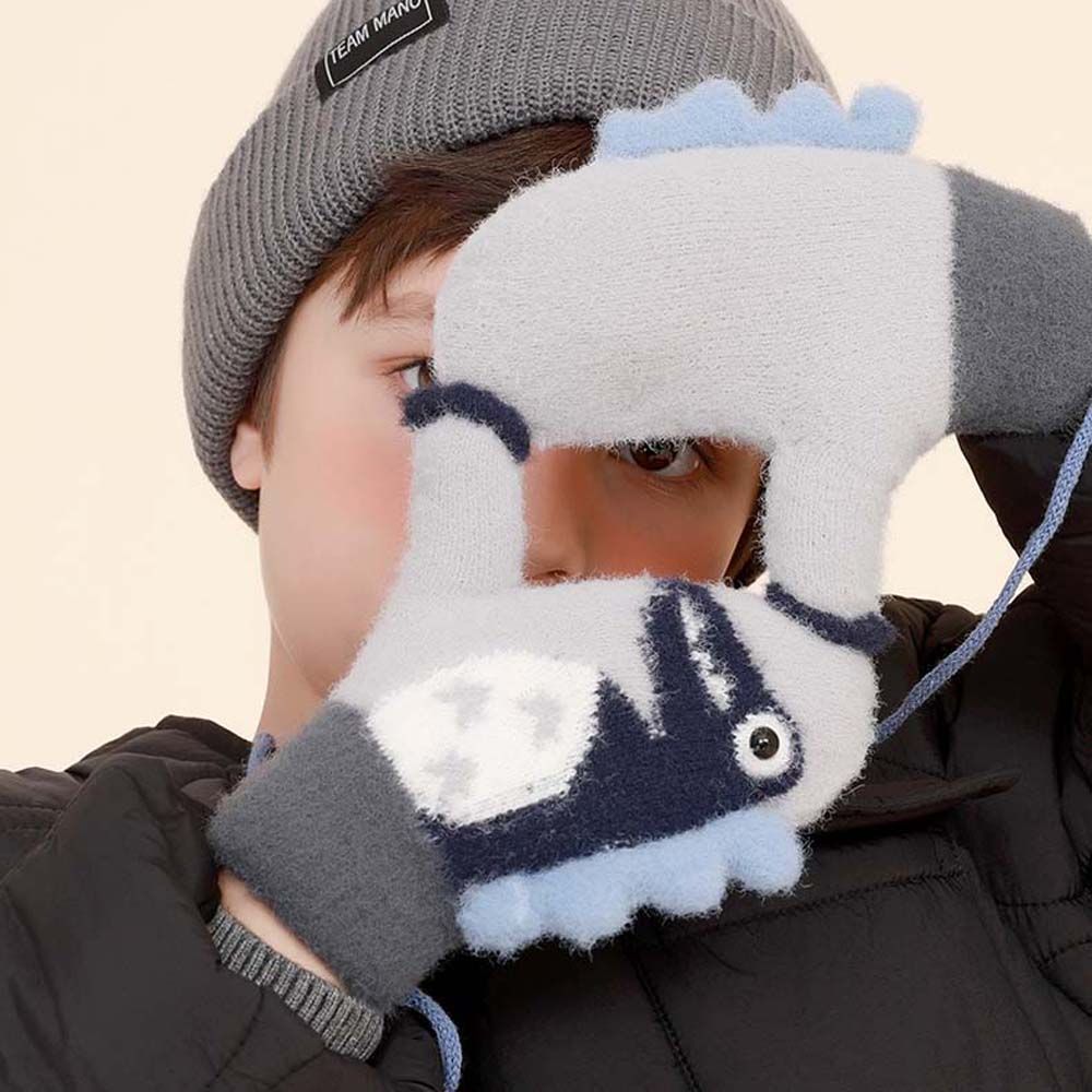 

Ветрозащитные толстые плюшевые висячие перчатки для шеи Полные рукавицы для пальцев Детские перчатки для динозавров Детские перчатки