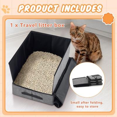 Travel-Friendly Collapsible Cat Litter Box Leak-Proof Water-Resistant Travel Litter Box Kitty Litter Pan Airplane Travel