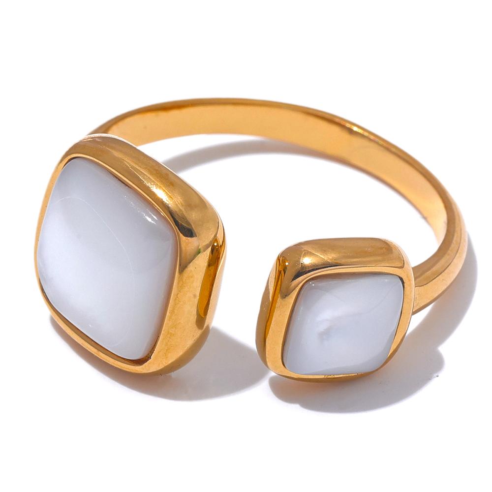 

Yhpup Stylish Natural Shell Square Gold Color Ring for Women Exquisite Stainless Steel 18K PVD Plated Charm Finger Jewelry New resizable