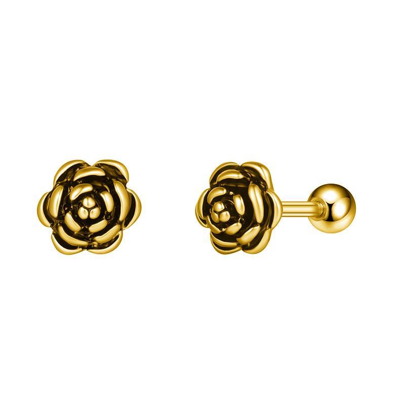 Retro People Smearing Flowers Earrings Imitation Thai Silver Rose Ear Bone Nails