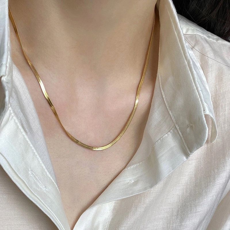 

Normcore Fancy ~ Upgraded Non-Fading Flat Snake Bones Chain Fashionable European and American All-Matching Fancy Necklace Twin Blade Chain Gold