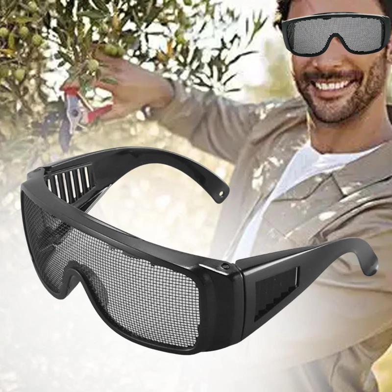 Bezpečnostní brýle s kovovou síťkou - Nárazuvzdorná a větraná ochrana očí pro dospělé, dřevorubce a outdoorové sporty (Nastavitelný střih)