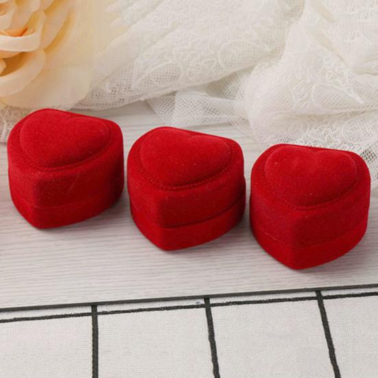 Ring Storage Box Exquisite Flocking Heart Shape Gift Jewelry Organizer for Engagement